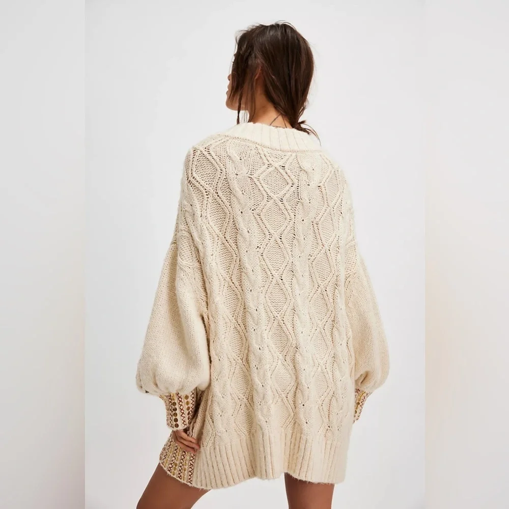 NWT Free People Gilded Cable Embellished Sweater size Small